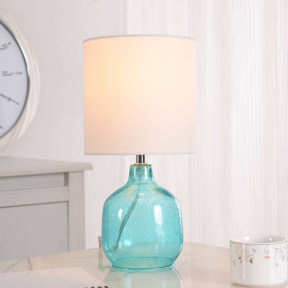  Mini Aqua Glass Table Lamp with Shade 12.75"H-Bubble Glass Finish