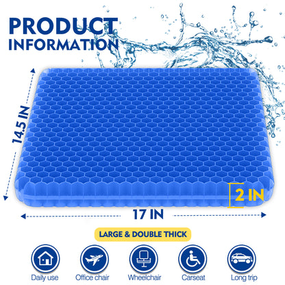 Gel Seat Cushion, Cooling Seat Cushion Thick Big Breathable Honeycomb Design Absorbs Pressure Points Seat Cushion with Non-Slip Cover Gel Cushion for Office Chair Home Car Seat Cushion for Wheelchair