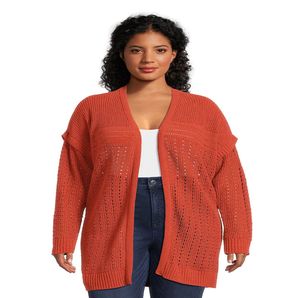  Women'S plus Size Open Front Chenille Cardigan Sweater