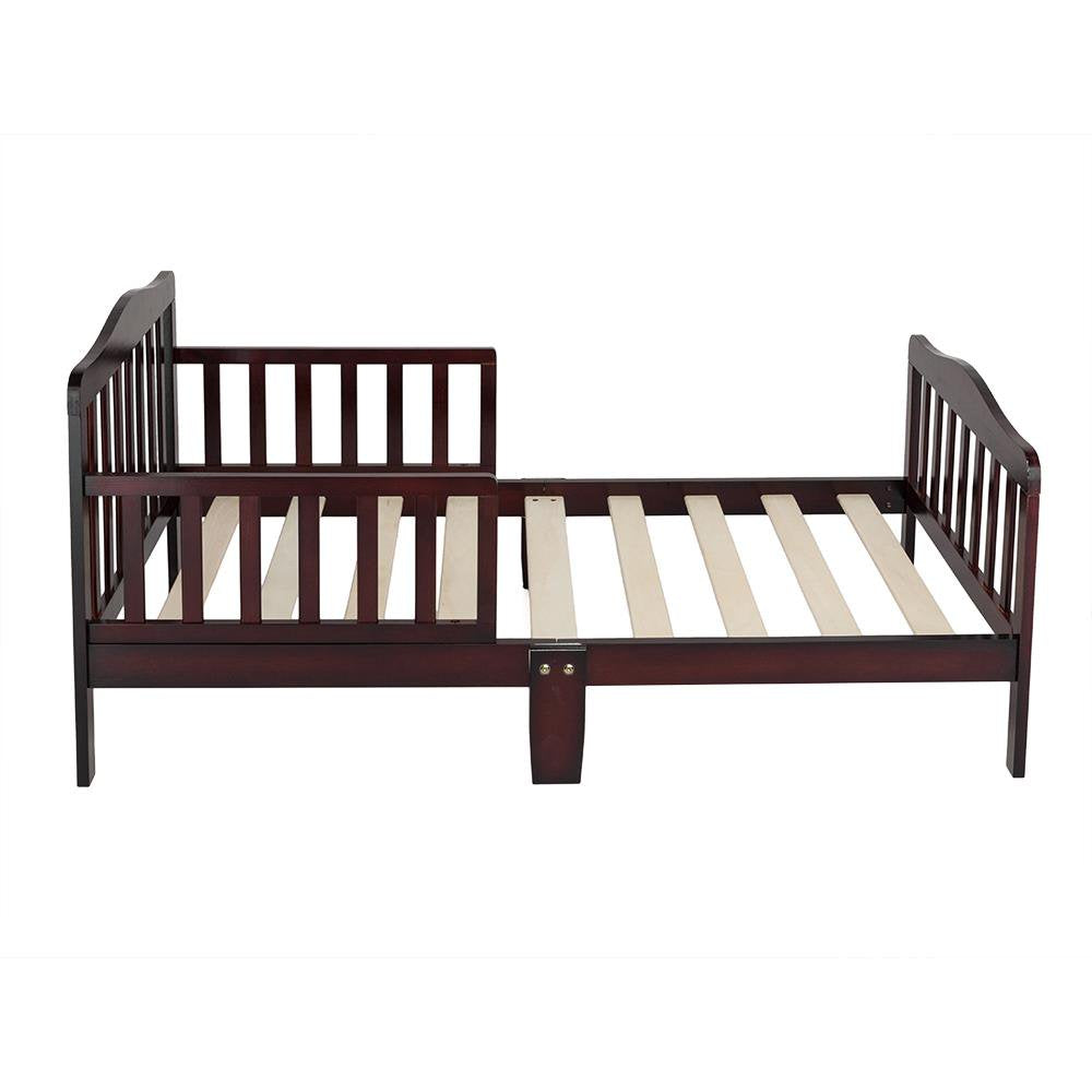 Ktaxon Baby Toddler Bed Solid Wood Bedroom Furniture with Safety Rails Espresso