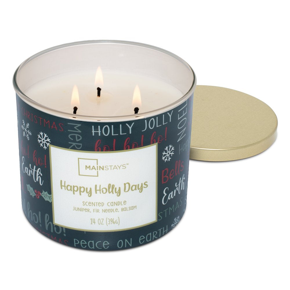 Mainstays 14oz 3-Wick Jar Candle, Happy Holly Days