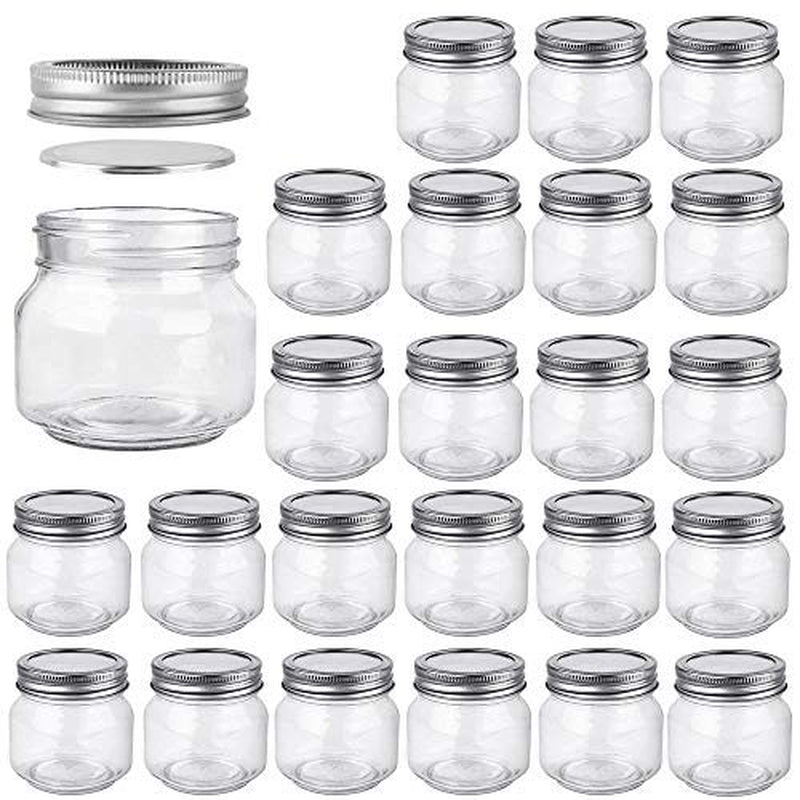 Betrome 8 oz Glass Mason Jars, 24 Pack 240ml Canning Jars with Regular Mouth Lids, Glass Jars Storage Containers for Overnight Oats, Jam, Jelly, Honey, Beans, Spice, Wedding Party Favor, Shower Favor