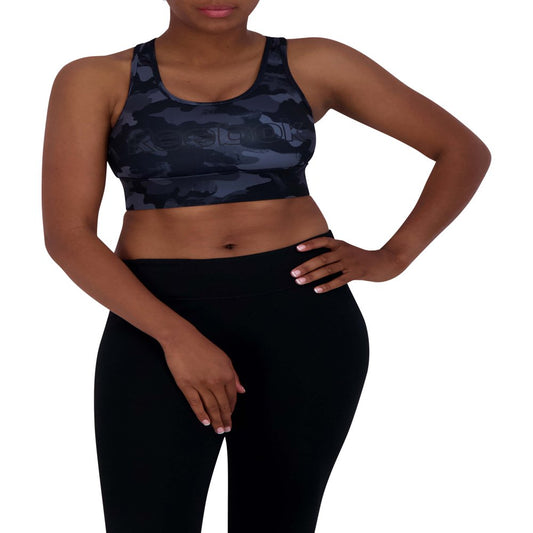 Reebok Women's Gravity Long Line Camo Print Sports Bra with Removable Cups