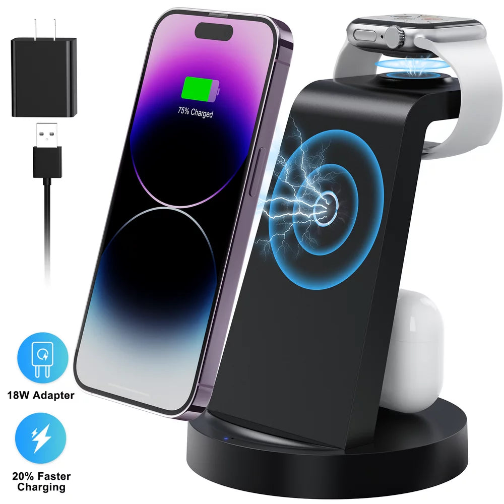 ETEPEHI 3 in 1 Charging Station for iPhone, Wireless Charger for iPhone 15 14 13 12 11 X Pro Max & for Apple Watch - Charging Stand Dock for AirPods