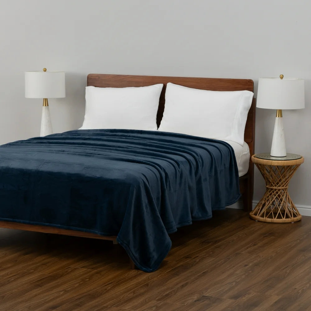 Hotel Style Luxury Plush Blanket 90” x 94” Navy