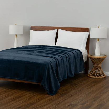 Hotel Style Luxury Plush Blanket 90” x 94” Navy