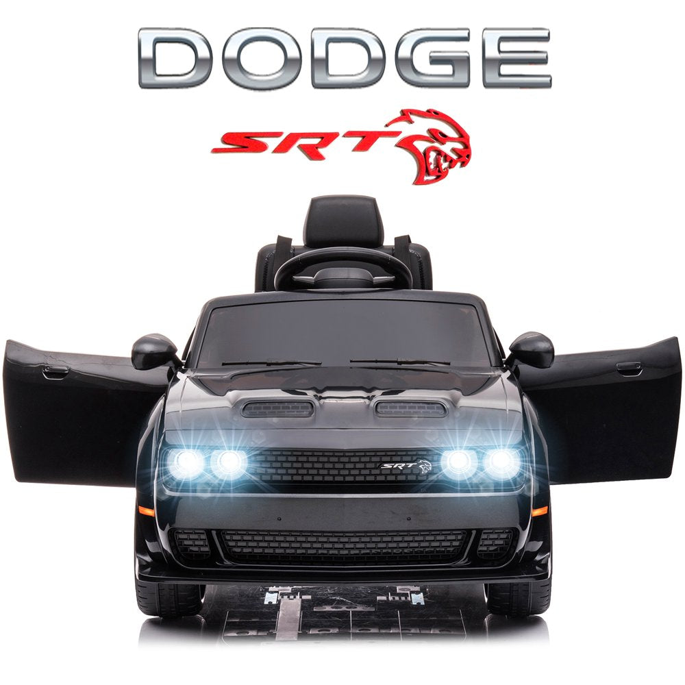 Dodge Challenger 12 V Powered Ride on Car with Remote Control, SRT Hellcat Toys for Kids, Black