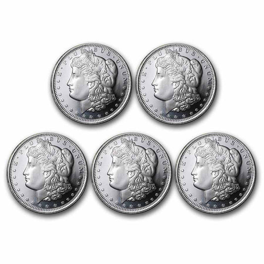 1 Oz Silver round - Morgan Dollar Design - (Lot of 5) - Walmart