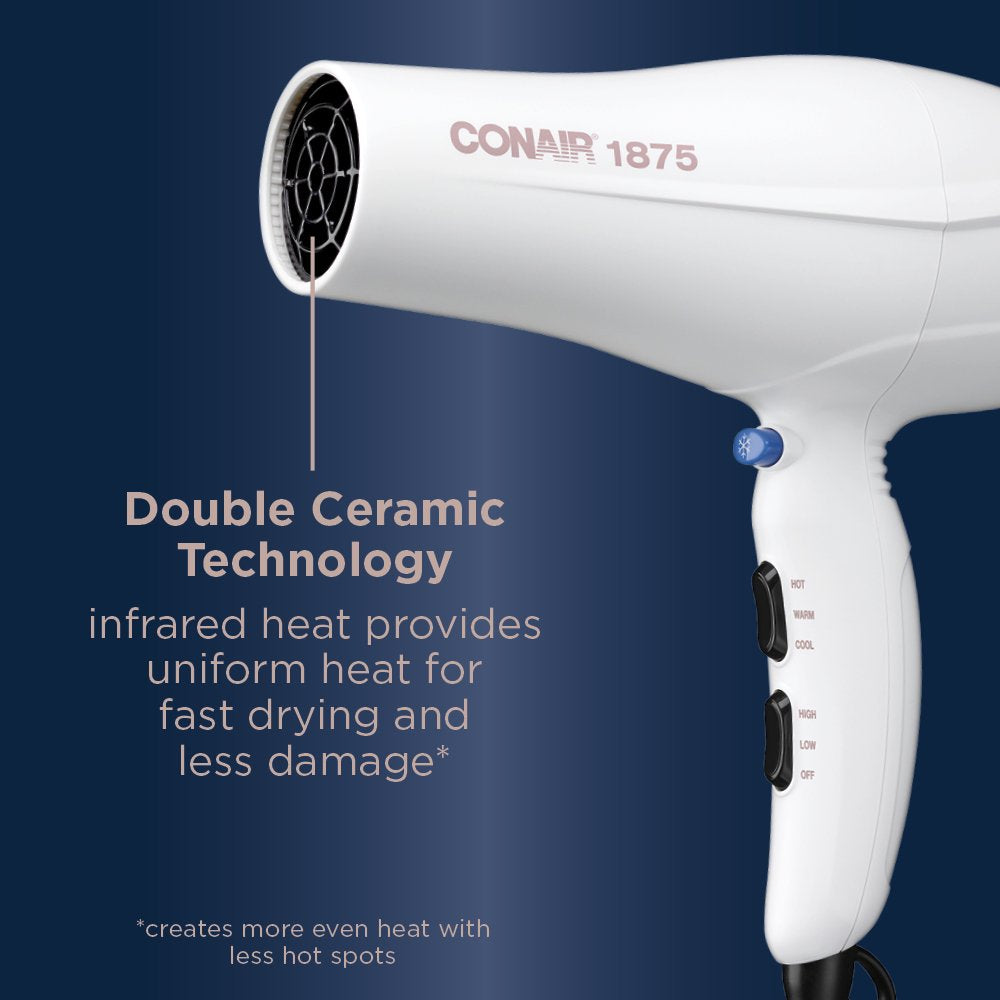 Conair Double Ceramic Technology Hair Dryer with Concentrator, 1875 Watts, Metallic 565DCR