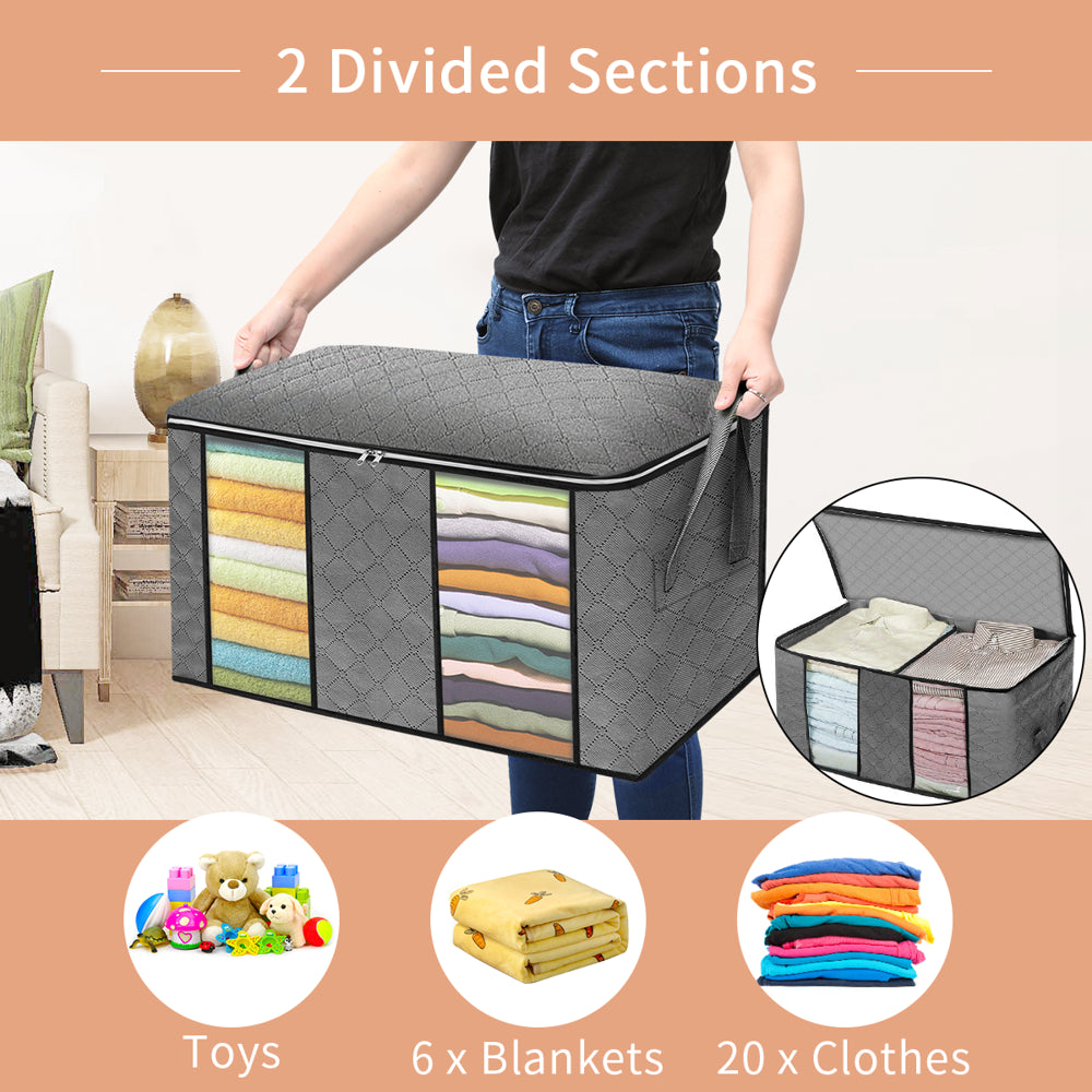 Closet Storage Bags Organizers, Large Clothing Storage Bags with Reinforced Handle, Foldable Clothes Storage Bags Closet Organizers, Blanket Storage Bags for Bedding, Clothes - 4 Pack