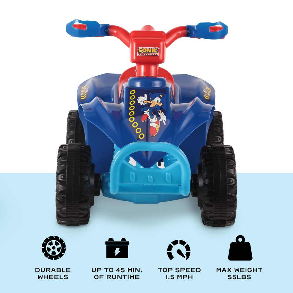 Licensed Sonic the Hedgehog 6V Battery Powered Ride on ATV for Children Ages 2-5 Years Old, Blue