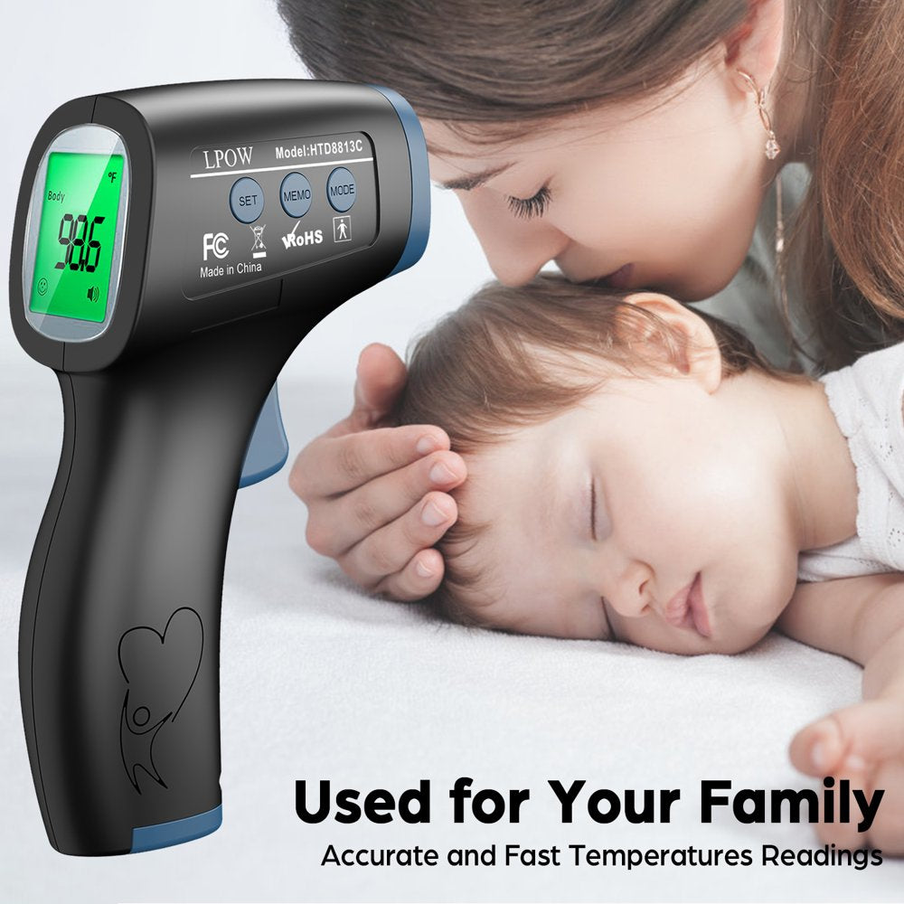 LPOW Infrared Digital Forehead Thermometer, 1s Reading, 3 Colors Backlight, 50 Memories Recall, All Ages