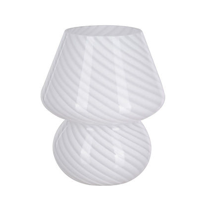 8" Glass Mushroom Lamp, White Stripe, Glossy Finish