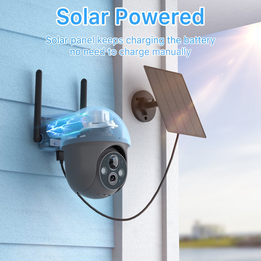 Wireless Solar Security Camera Outdoor with 360° View, 2K Outdoor Security Camera with Smart Siren, Spotlights, Color Night Vision, PIR Human Detection, Pan Tilt Control, 2-Way Talk