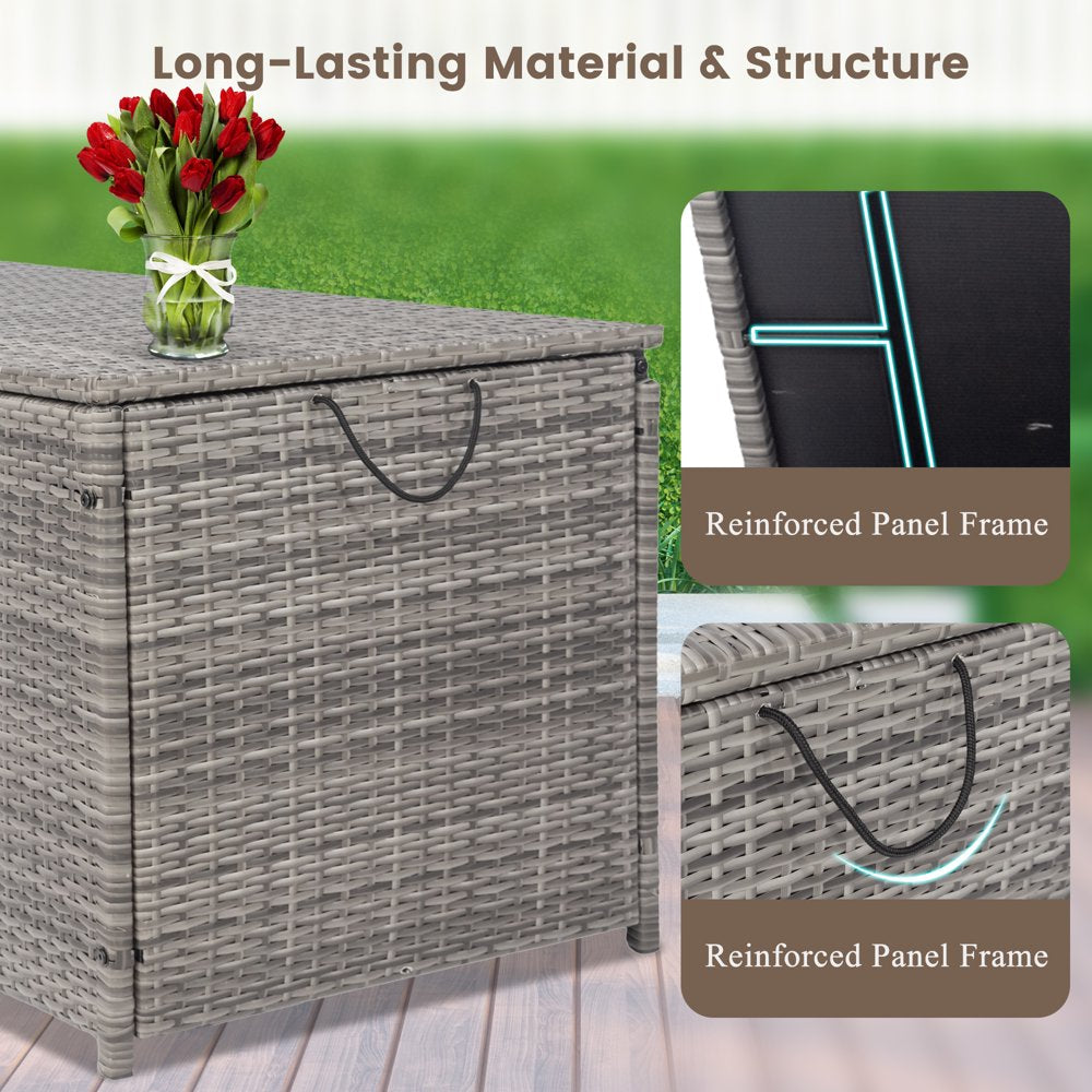 Seizeen Rattan Deck Box for Outside, 113GAL Outdoor Storage Box w/Waterproof Liner for Pool Accessories, Patio Storage Furniture for Garden Poolside, Towel Grey