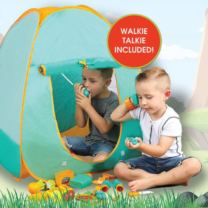 ToyVelt Kids Camping Up Tent Set -Includes Tent, Telescope, 2 Walkie Talkies, and Full Camping Gear Set Indoor and Outdoor Toy - Best Present for 3 4 5 6 Year Old Boys and Girls and Up