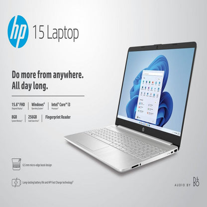 HP 15.6" FHD Laptop, Intel Core i3-1215U, 8GB RAM, 256GB SSD, Silver, Windows 11 Home, 15-dy5131wm