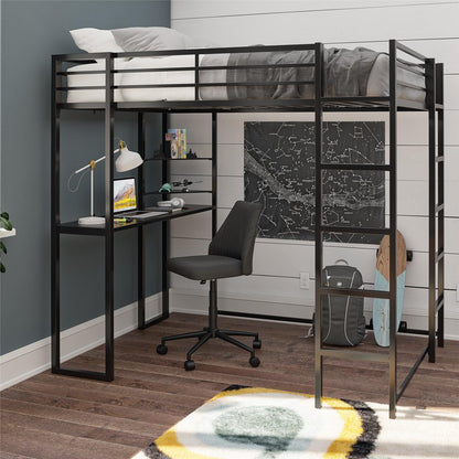 Teen Novogratz Hunter Full Size Metal Loft Bed with Desk, White