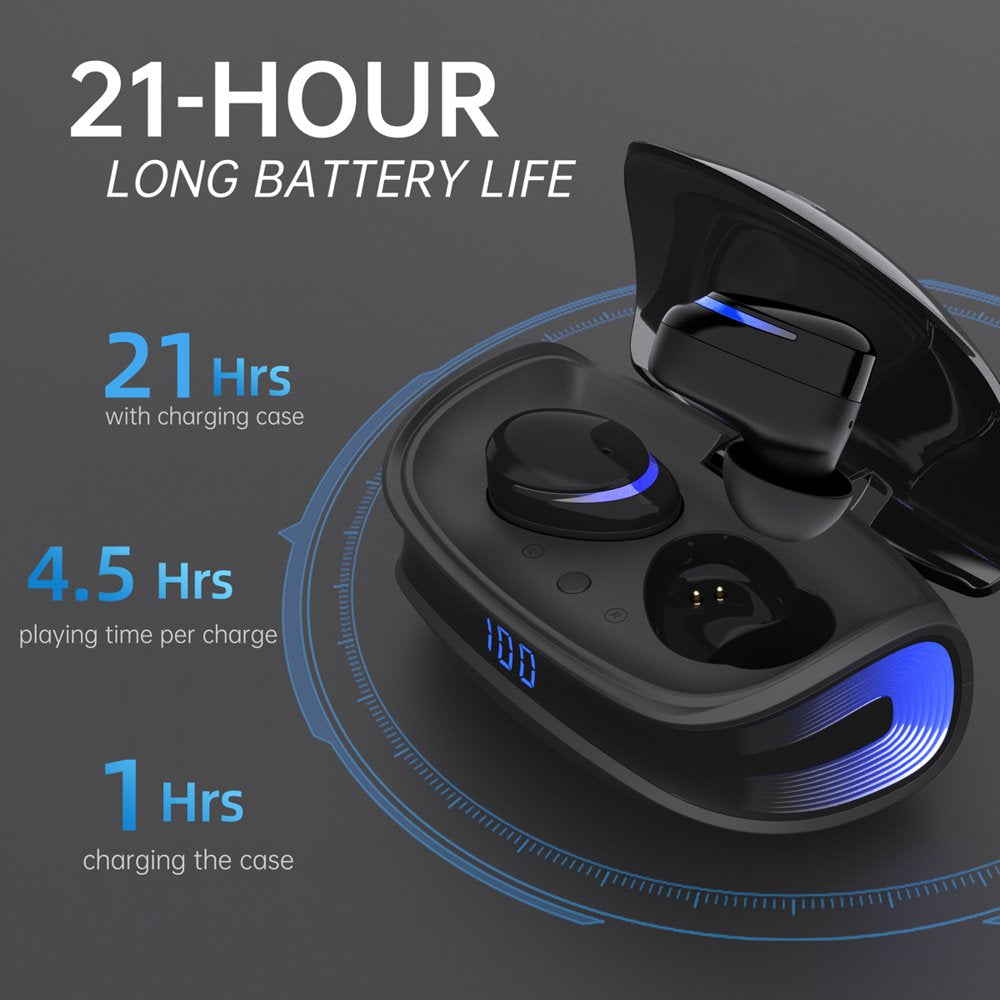 Wireless Earbuds, Bluetooth 5.0 Headphones IPX8 Waterproof, Hight-Fidelity Stereo Sound Quality in Ear Headset, Built-In Mic LED Charging Case & 21 Hours Playtime, for Smartphones Laptops Running Gym