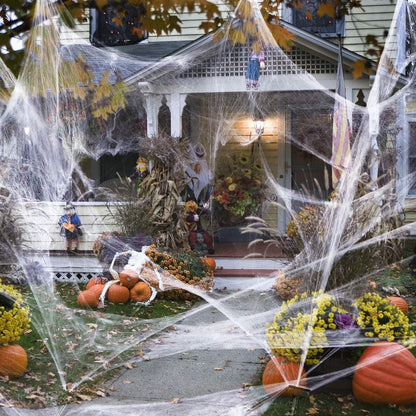 1000 sqft Spider Webs Halloween Decorations + Free 100 Fake Spiders, Super Stretch Cobwebs for Scary Halloween Indoor and Outdoor Party Props Supplies