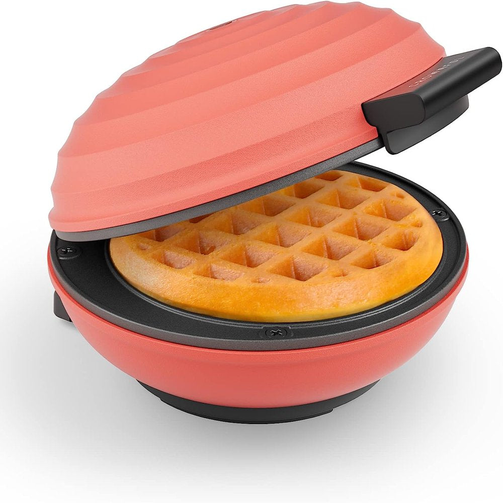 CROWNFUL Mini Waffle Maker Machine, 4 Inches Portable Small Compact Design, Non-Stick, Black