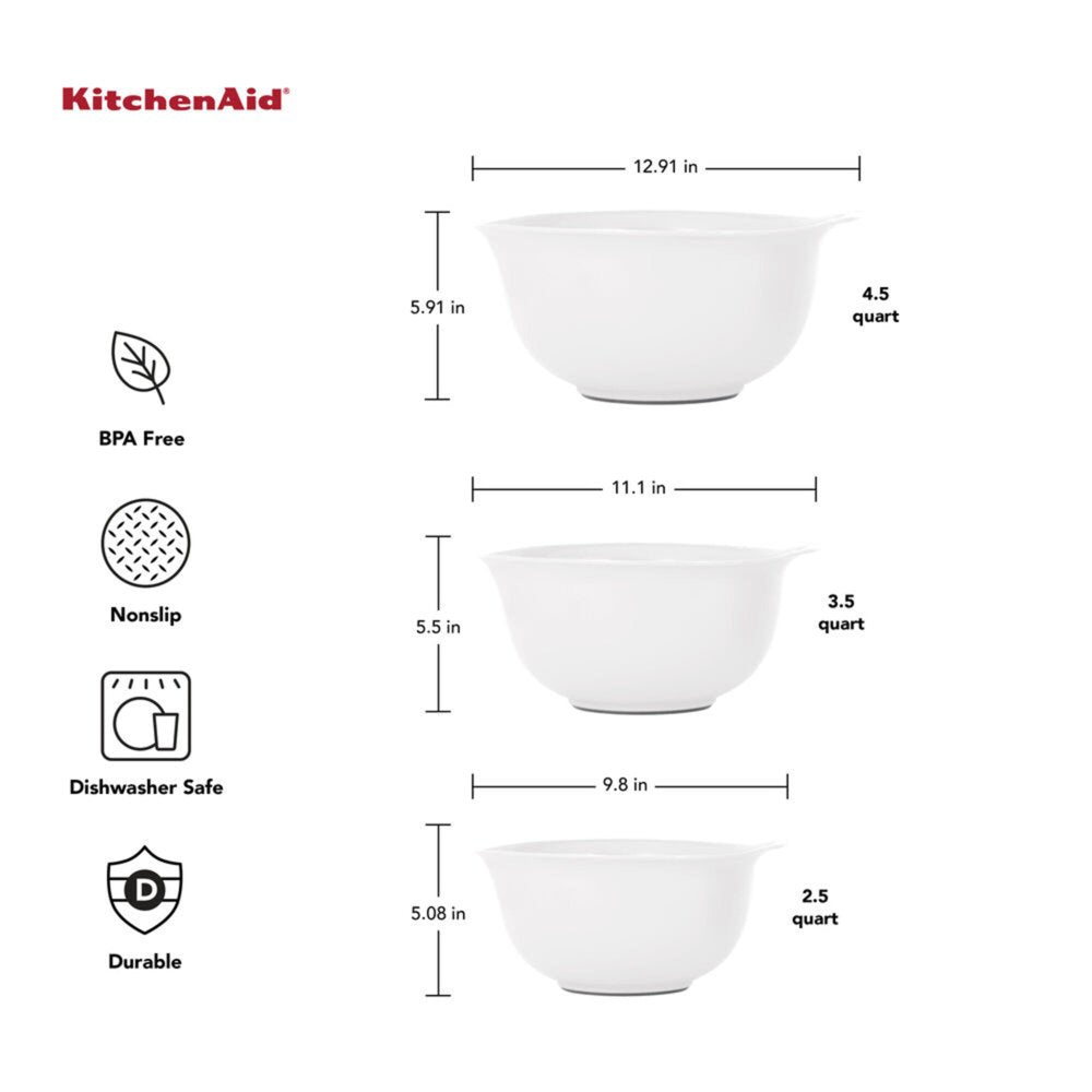 KitchenAid 21-Piece Plastic with Non-Skid Bottom Mixing Bowl and Measuring Set White