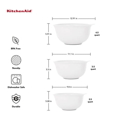 KitchenAid 21-Piece Plastic with Non-Skid Bottom Mixing Bowl and Measuring Set White