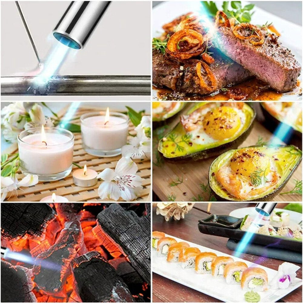 Culinary Butane Torch Blow Torch Lighter,Refillable Cooking Kitchen Torch with Safety Lock Adjustable Flame for BBQ,Creme Brulee,Baking,Cooking,Crafts,Cigar (Butane Gas not Included)