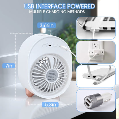 Ifanze Portable Air Conditioner Fan, Rechargeable Evaporative Air Cooler Air Cooling Fan with 3 Speed, Personal Mini AC Desktop Fan for Room Home Bedroom Office Indoor Outdoor, White