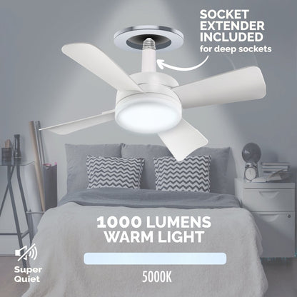 Bell and Howell Socket Fan Ceiling Fan with Light 15 Inches Fan 1000 Lumens Speed Light Control