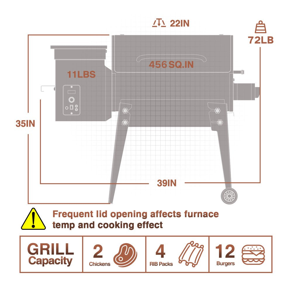 KingChii Wood Pellet Grill & Smoker 456sq.in., 8-in-1 Multifunctional BBQ Grill with Automatic temperature control for Outdoor Cooking, Foldable Legs