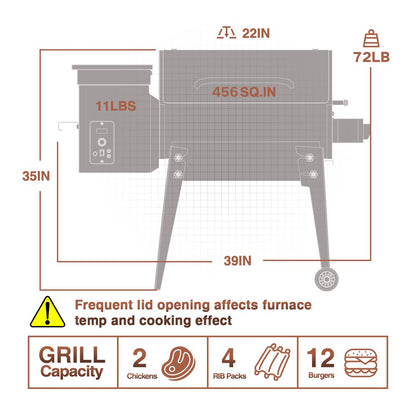 KingChii Wood Pellet Grill & Smoker 456sq.in., 8-in-1 Multifunctional BBQ Grill with Automatic temperature control for Outdoor Cooking, Foldable Legs