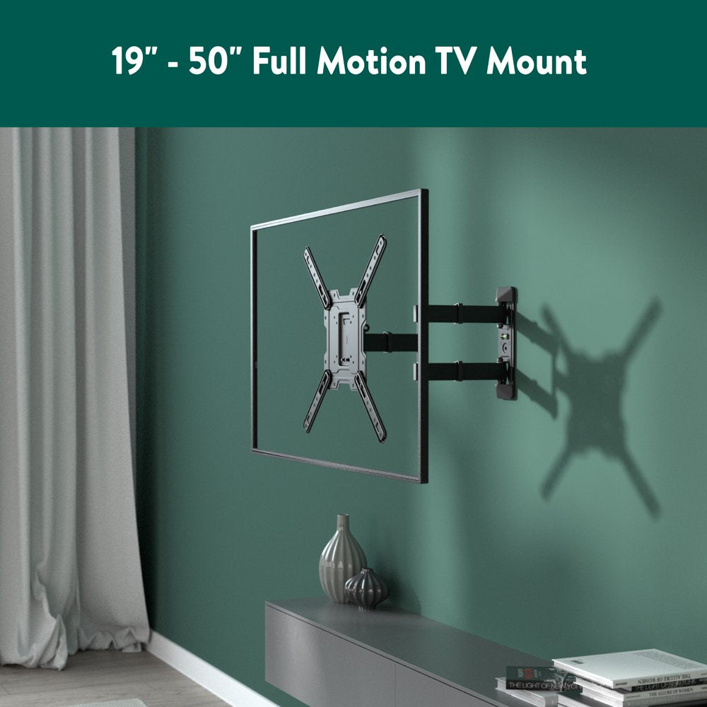 onn. Full Motion TV Wall Mount for 19" to 50" TVs, up to 15° Tilting