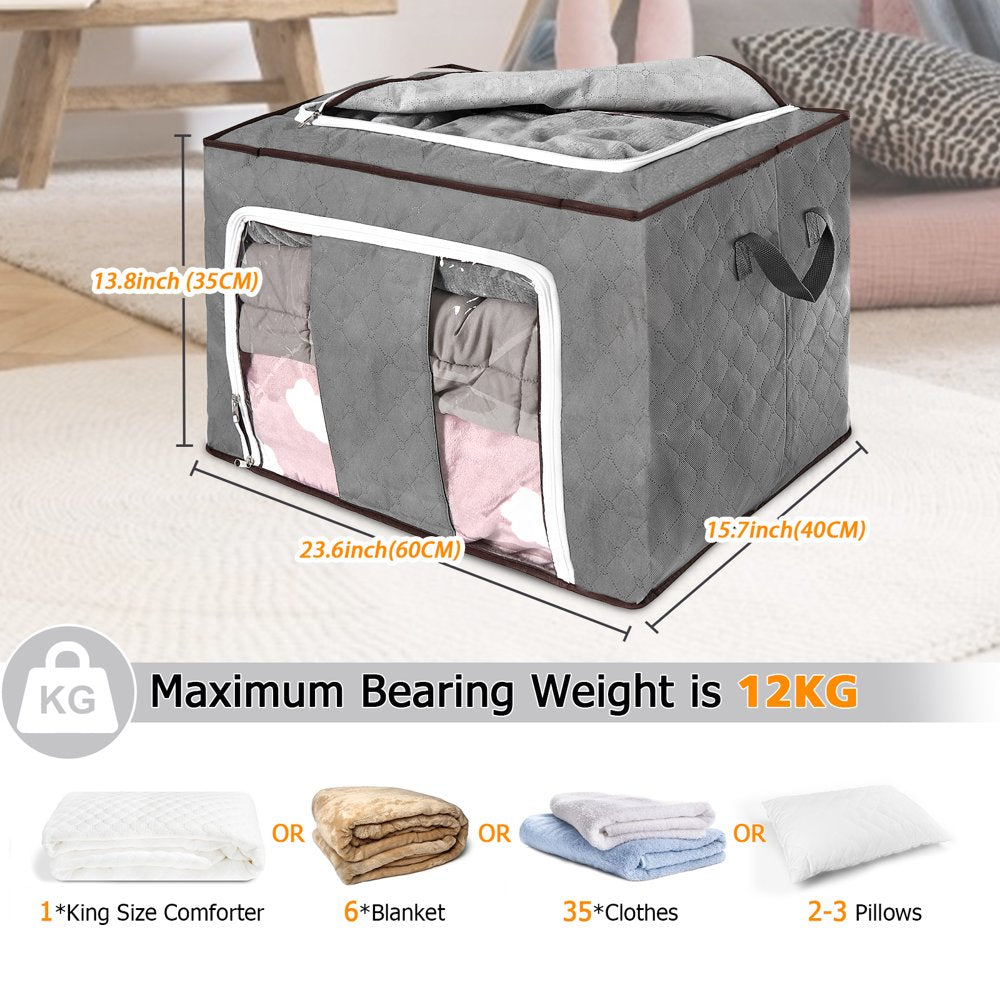 Clothes Storage, Clothes Storage 90L Clothes Organizer 3 Layer Fabric Clothes Storage with Reinforced Handle 4pcs for Comforters Blankets Bedding with 2 way Zipper