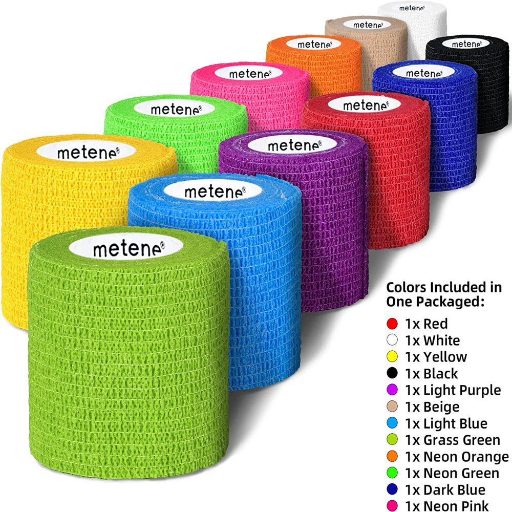 Metene Adhesive Bandages 12 Pack, Athletic Tape 2 inches x 5 Yards(Rainbow)