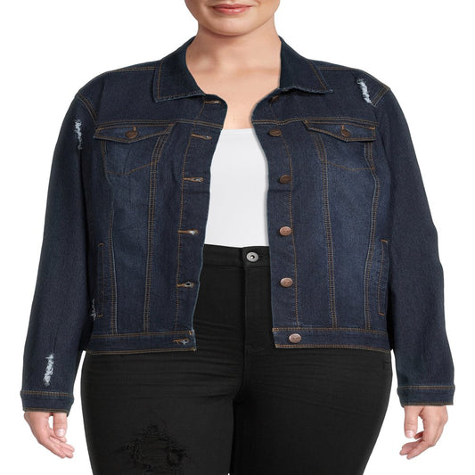  Women's Plus Size Distressed Denim Jacket