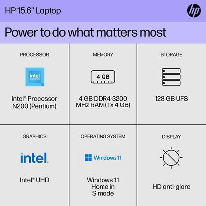 HP 15.6", Laptop Intel Pentium Processor 4GB RAM, 128GB UFS, Scarlet Red, Windows 11, 15-fd0083wm