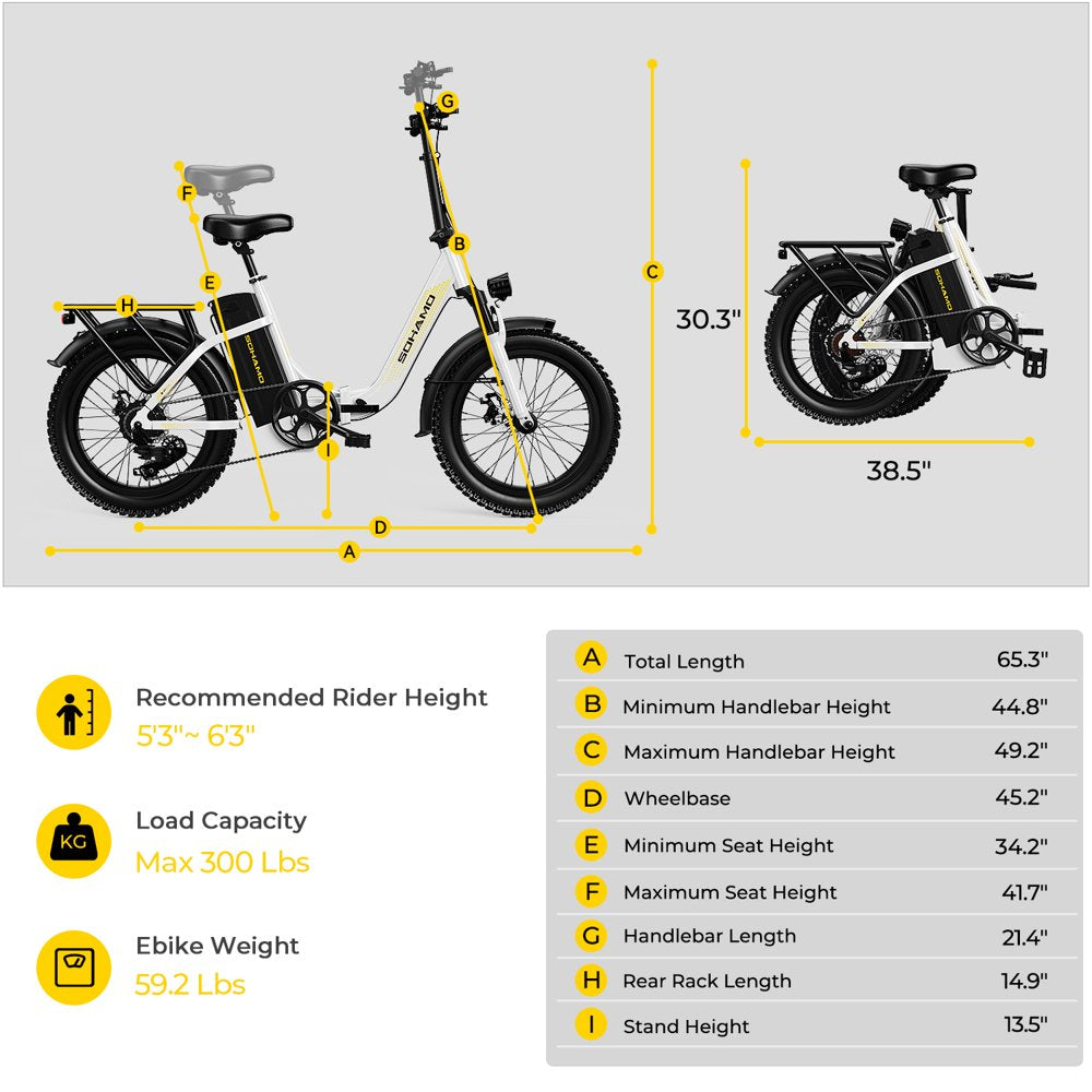 SOHAMO S3 48V 15AH Electric Bike for Adults 750W Folding E-Bike, 20" Fat Tire Electric Motorcycle, Shimano 7 Speed, Electric Commuter Bike, Front Suspension