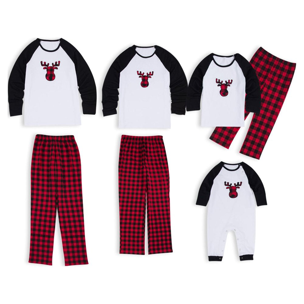 PatPat Christmas Plaid Deer Family Matching Pajamas Sets,Flame Resistant,2-piece,Unisex