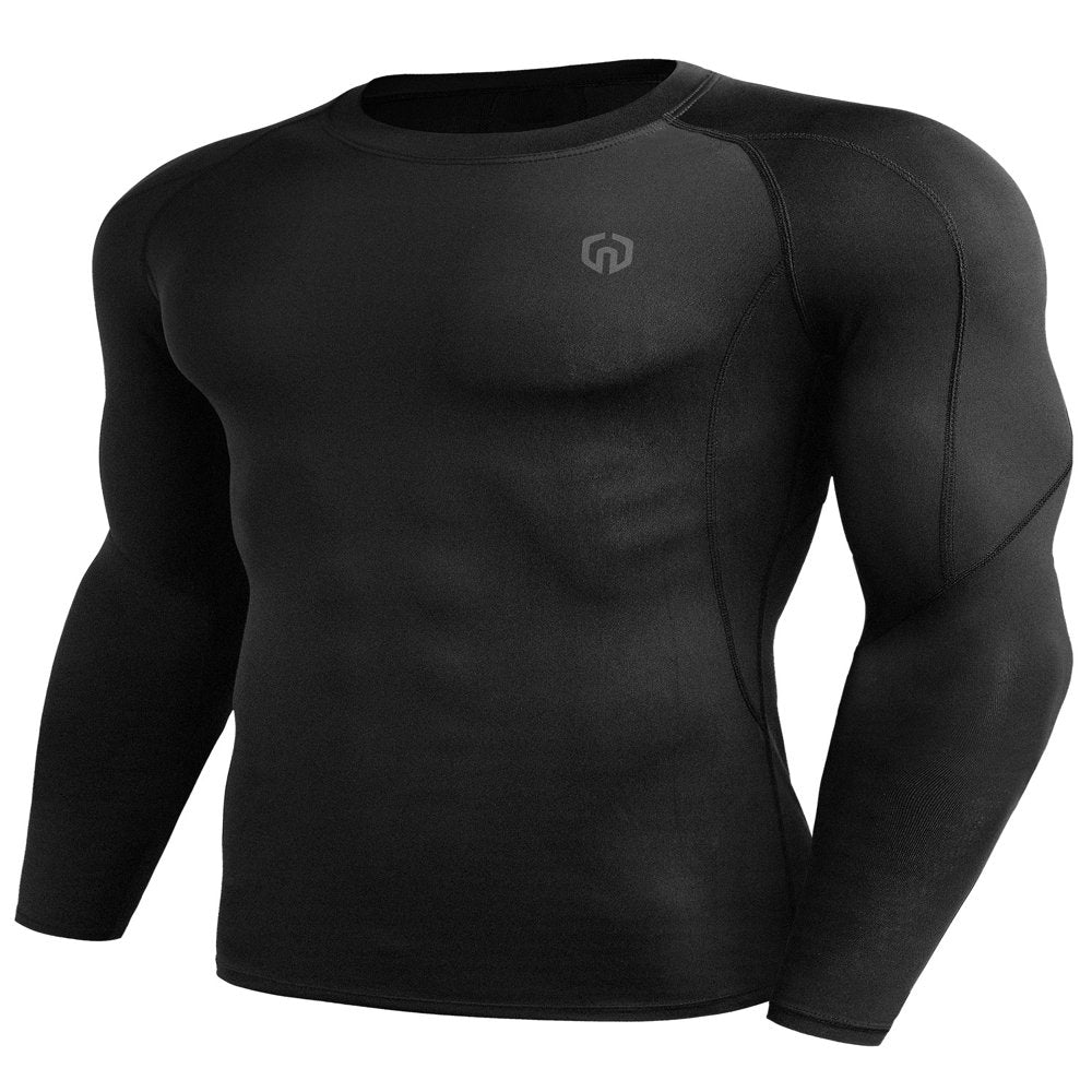 Men Dry Fit Long Sleeve Compression Shirts Workout Running Shirts 3 Pack,Black