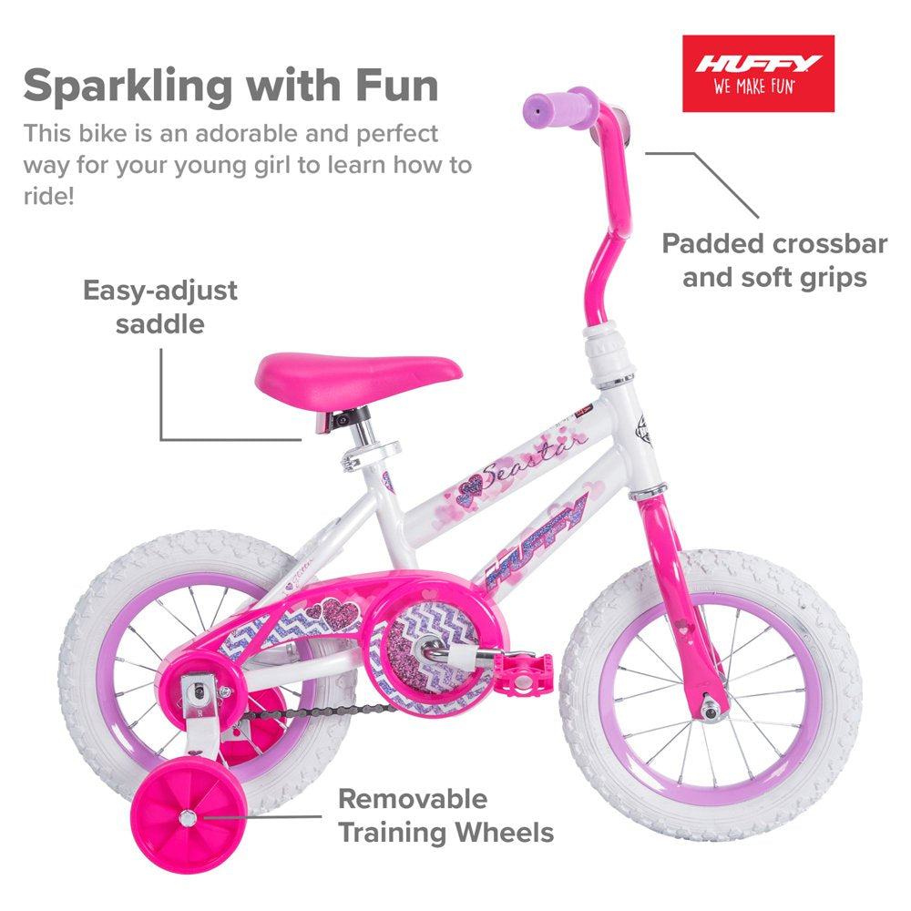 Huffy 12 in. Sea Star Kids Bike for Girls Ages 3 - 5 Years, Child, White