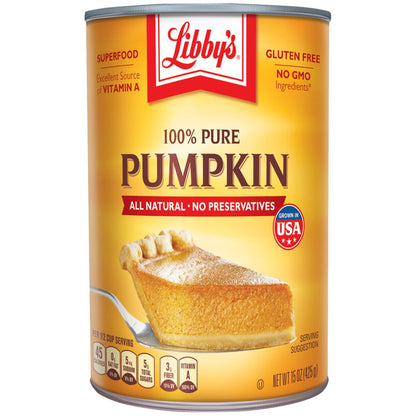 Libby's 100% Pure Canned Pumpkin All Natural No Preservatives, 15 oz