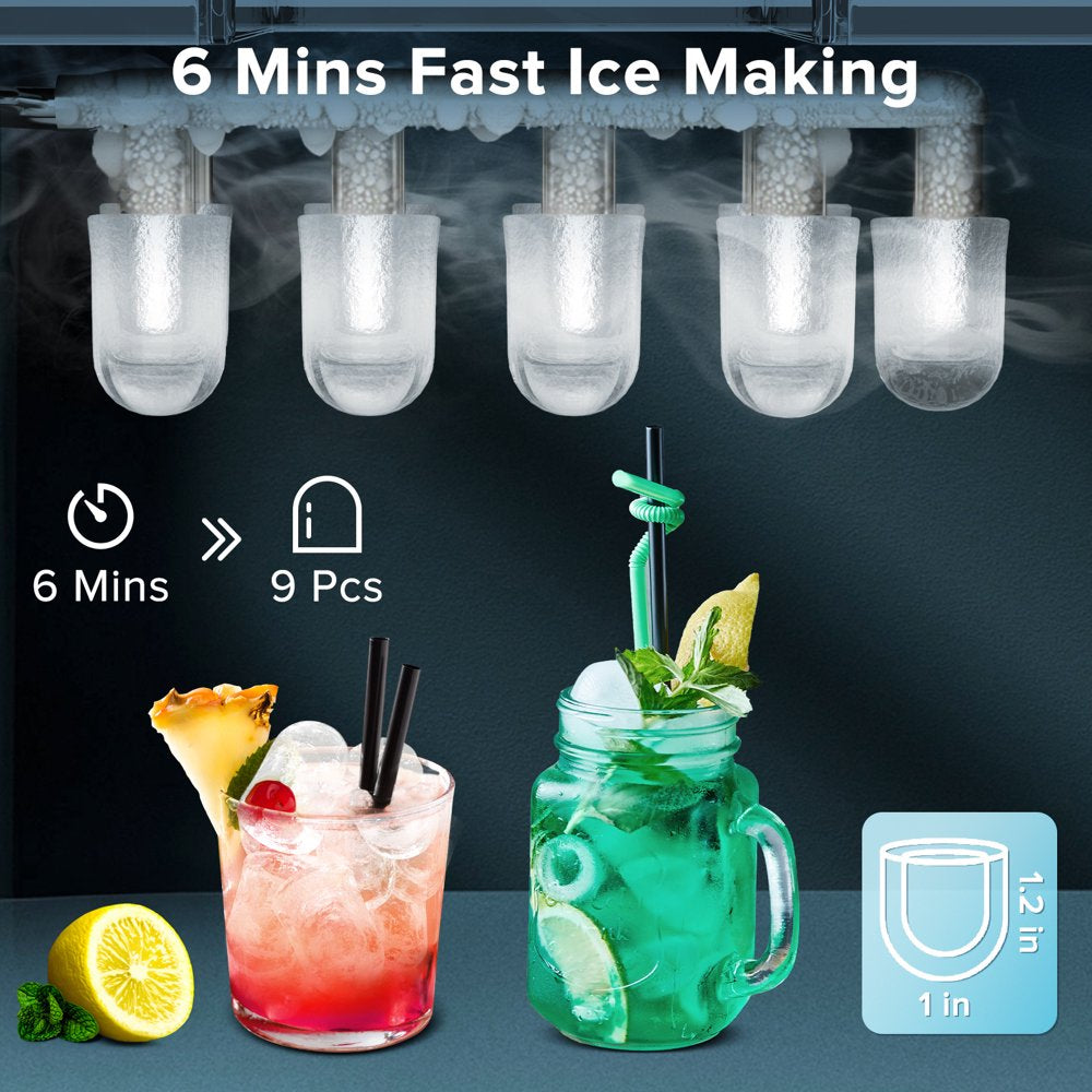 AGLUCKY Portable Ice Maker Countertop, 9Pcs/8Mins, 26Lbs/24H, Self-Cleaning Ice Machine with Handle for Kitchen/Office/Bar/Party(Black)