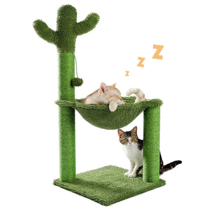 Pawz Road Cactus Cat Scratching Post 33" Large Cat Scratcher with Large Hammock for All Indoor Cats,Green