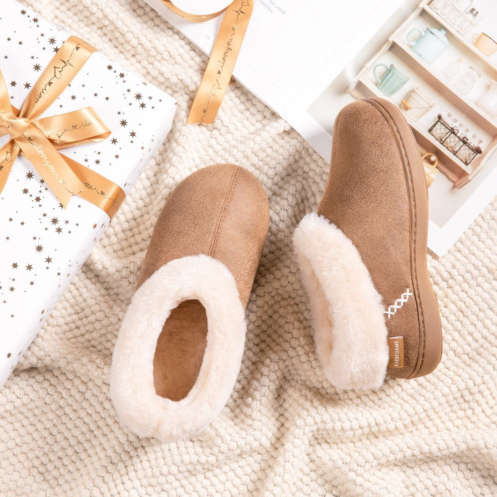  Women's Micro Suede Cozy Memory Foam Winter Slippers with Fuzzy Faux Fur Collar and Indoor Outdoor Rubber Sole