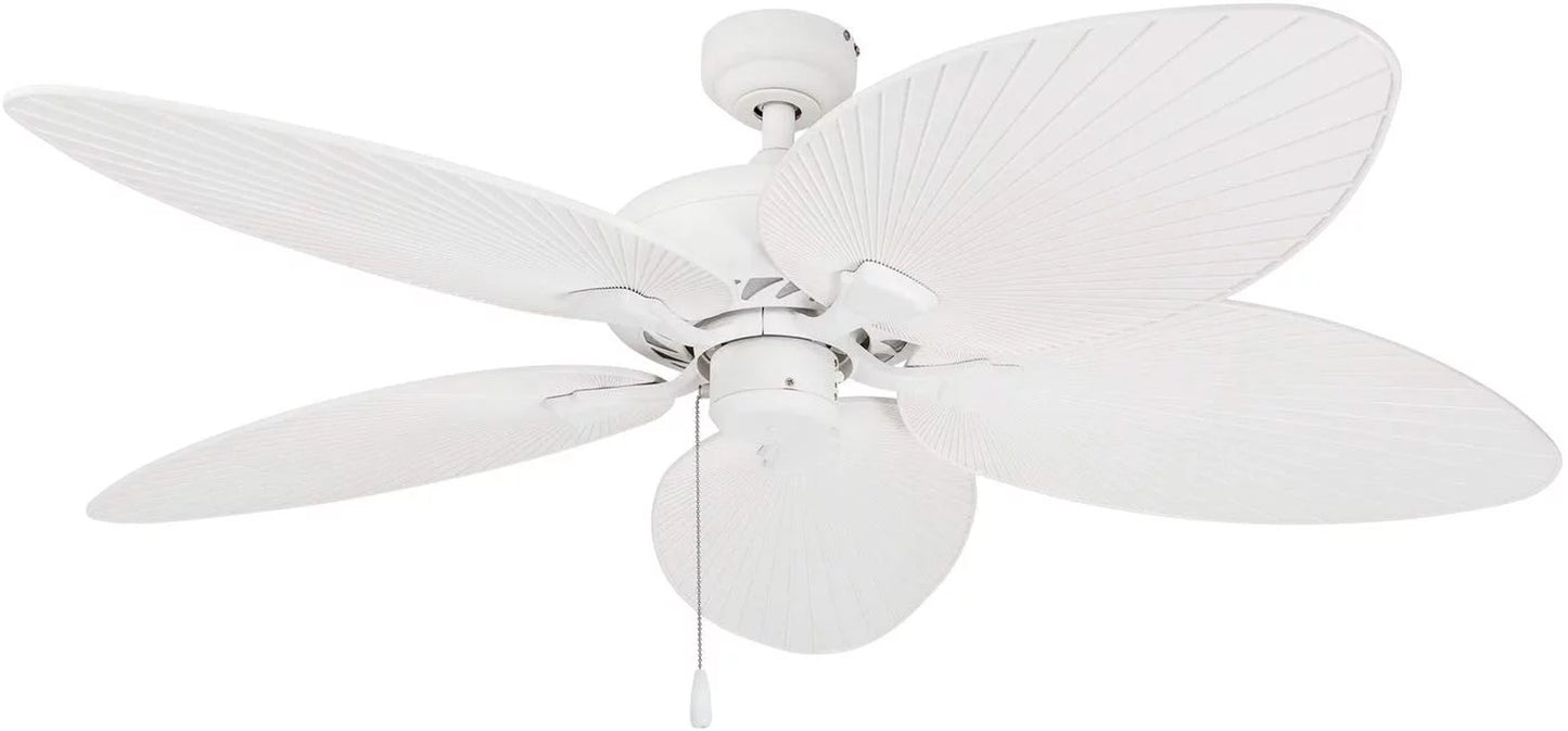 Honeywell Palm Valley 52" White Tropical Ceiling Fan with 5 Palm Blades, Pull Chain & Reverse Airflow