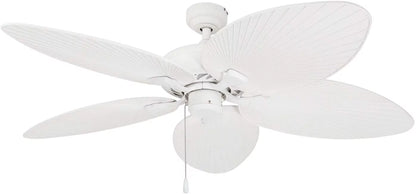 Honeywell Palm Valley 52" White Tropical Ceiling Fan with 5 Palm Blades, Pull Chain & Reverse Airflow