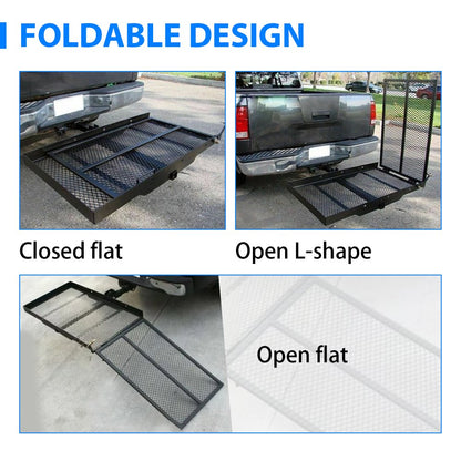 KOJEM Hitch Cargo Carrier Wheelchair Scooter Carrier Rack Folding Rack Ramp Hitch Mount 500 lbs Weight Capacity