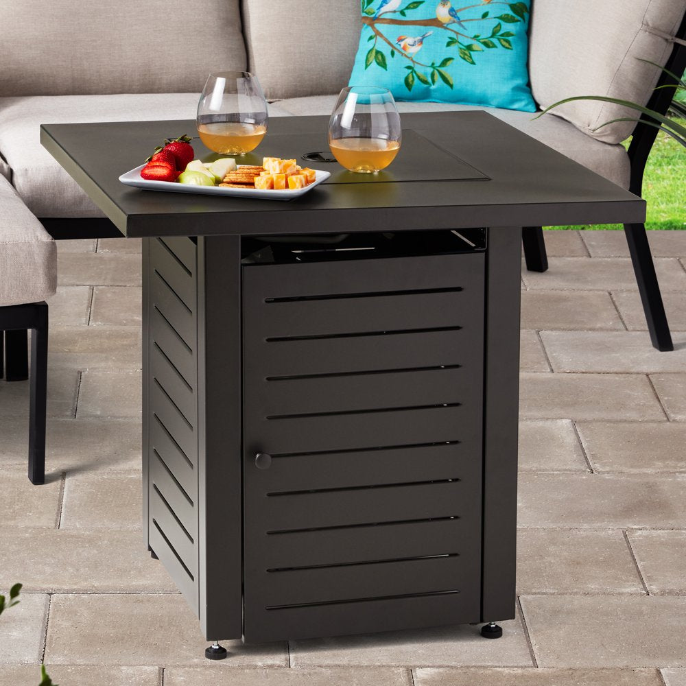 Mainstays 28" Square 50000 BTU Propane Gas Fire Pit Table with Lava Rocks, Metal Lid and Protective Cover