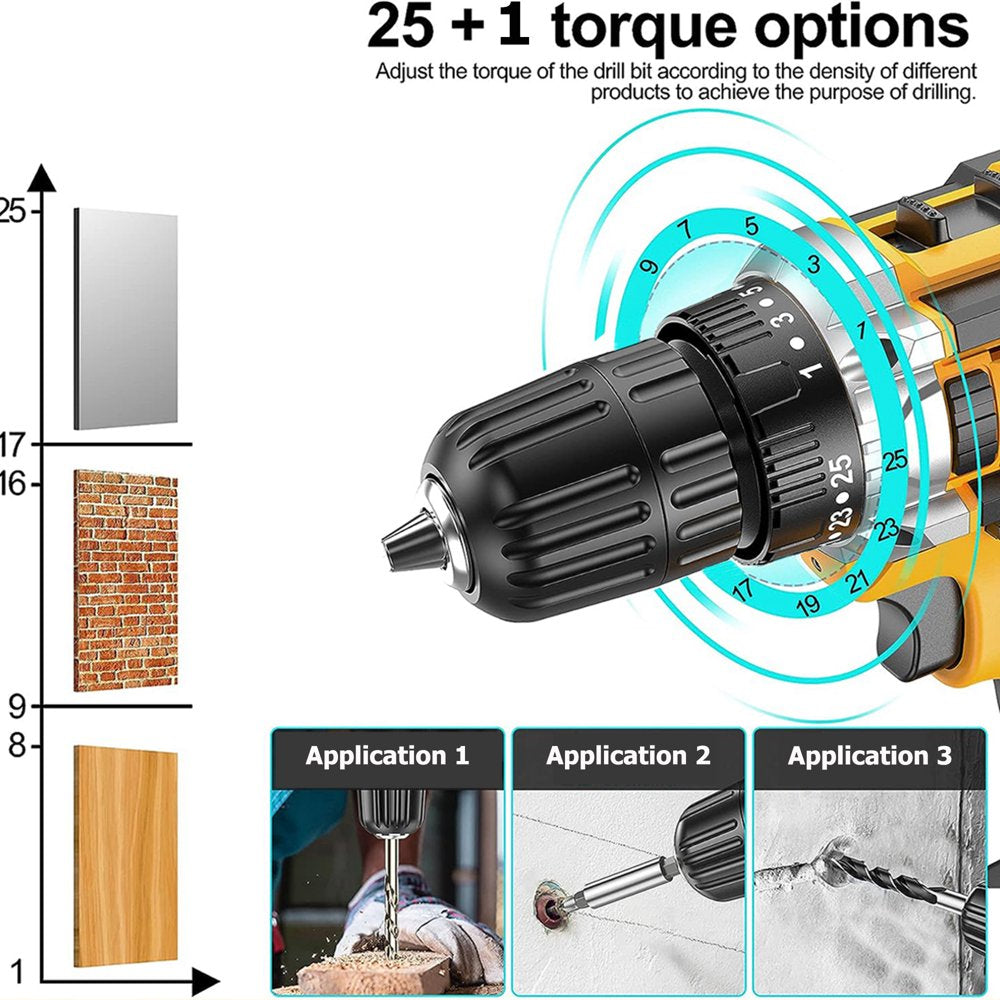 Cordless Drill 21V Drill Driver 3/8'' Electric Power Drill Set for Home Improvement & DIY Projects- Variable Speed Trigger, 2000mAh Lithium-Ion Battery